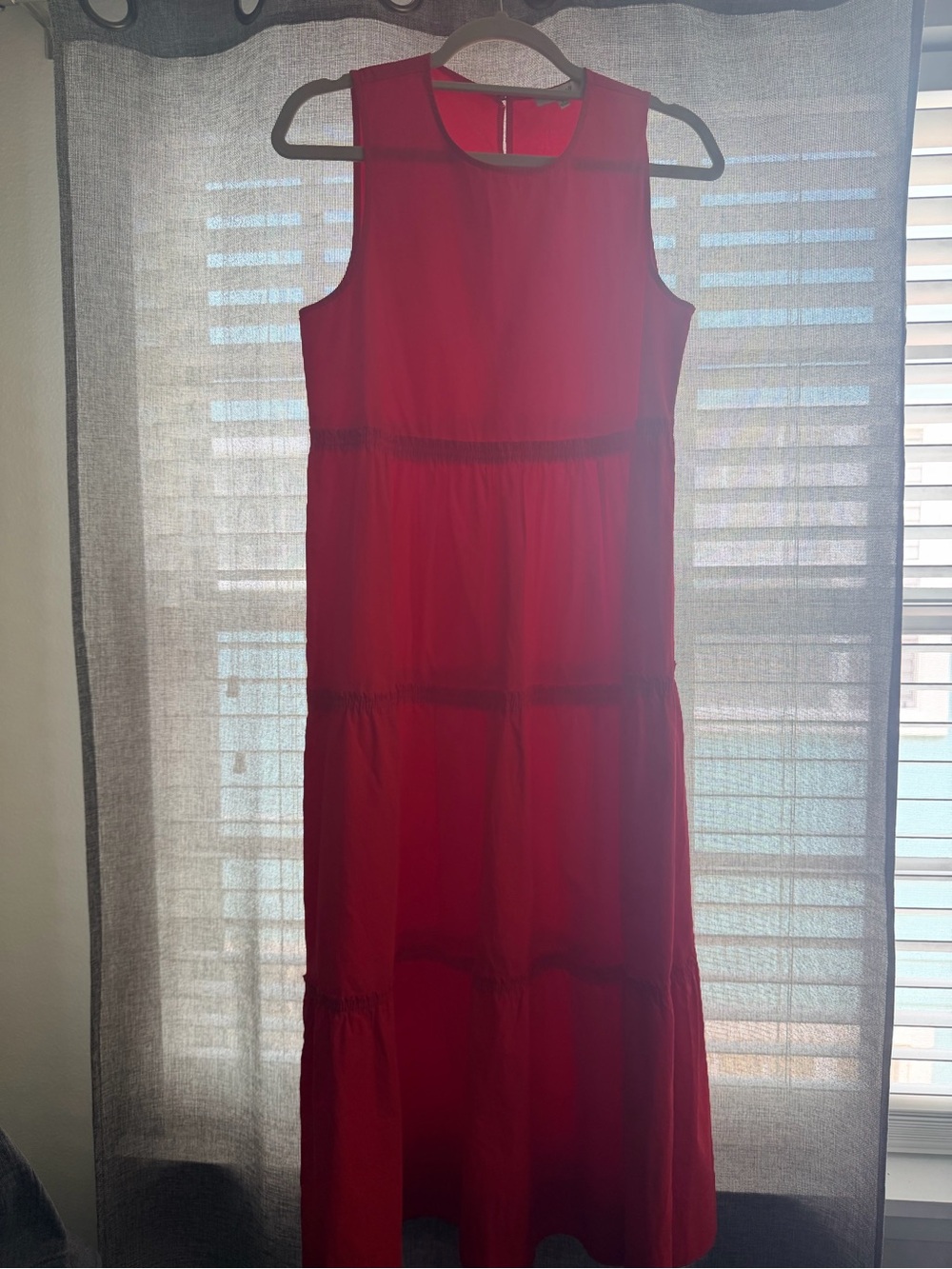 Madewell Sleeveless Red Tiered Midi Dress with Pockets - Picture 2 of 3